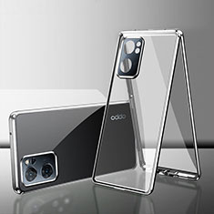 Luxury Aluminum Metal Frame Mirror Cover Case 360 Degrees for Oppo A77 5G Silver