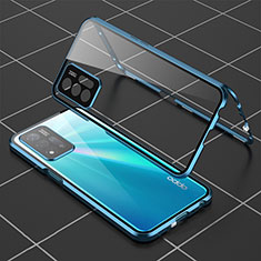 Luxury Aluminum Metal Frame Mirror Cover Case 360 Degrees for Oppo A93s 5G Blue