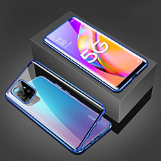 Luxury Aluminum Metal Frame Mirror Cover Case 360 Degrees for Oppo A94 5G Blue
