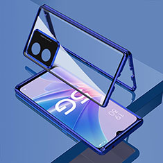 Luxury Aluminum Metal Frame Mirror Cover Case 360 Degrees for Oppo A98 5G Blue