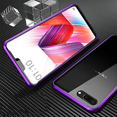 Luxury Aluminum Metal Frame Mirror Cover Case 360 Degrees for Oppo AX5 Purple
