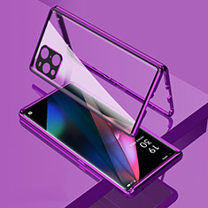 Luxury Aluminum Metal Frame Mirror Cover Case 360 Degrees for Oppo Find X3 5G Purple