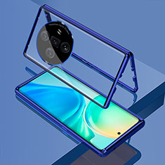 Luxury Aluminum Metal Frame Mirror Cover Case 360 Degrees for Oppo Find X7 Ultra 5G Blue