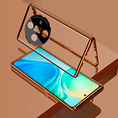 Luxury Aluminum Metal Frame Mirror Cover Case 360 Degrees for Oppo Find X7 Ultra 5G Gold