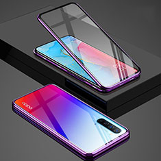 Luxury Aluminum Metal Frame Mirror Cover Case 360 Degrees for Oppo K7 5G Purple