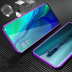 Luxury Aluminum Metal Frame Mirror Cover Case 360 Degrees for Oppo Reno 10X Zoom Purple