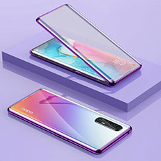 Luxury Aluminum Metal Frame Mirror Cover Case 360 Degrees for Oppo Reno3 Pro Purple