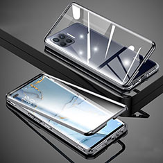 Luxury Aluminum Metal Frame Mirror Cover Case 360 Degrees for Oppo Reno4 F Black