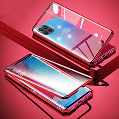 Luxury Aluminum Metal Frame Mirror Cover Case 360 Degrees for Oppo Reno4 Lite Red