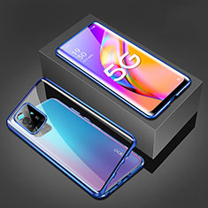 Luxury Aluminum Metal Frame Mirror Cover Case 360 Degrees for Oppo Reno5 Z 5G Blue