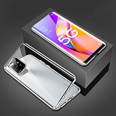 Luxury Aluminum Metal Frame Mirror Cover Case 360 Degrees for Oppo Reno5 Z 5G Silver