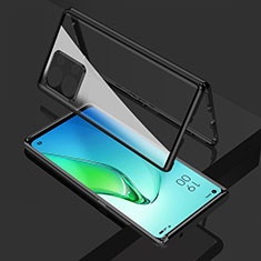 Luxury Aluminum Metal Frame Mirror Cover Case 360 Degrees for Oppo Reno9 Pro 5G Black