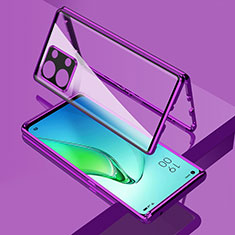 Luxury Aluminum Metal Frame Mirror Cover Case 360 Degrees for Oppo Reno9 Pro+ Plus 5G Purple