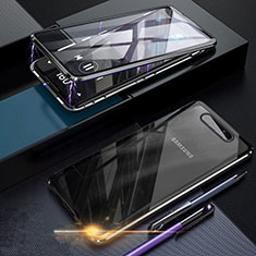 Luxury Aluminum Metal Frame Mirror Cover Case 360 Degrees for Samsung Galaxy A90 4G Black