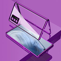 Luxury Aluminum Metal Frame Mirror Cover Case 360 Degrees for Vivo iQOO 7 India 5G Purple