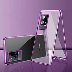 Luxury Aluminum Metal Frame Mirror Cover Case 360 Degrees for Vivo iQOO 8 Pro 5G Purple
