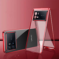 Luxury Aluminum Metal Frame Mirror Cover Case 360 Degrees for Vivo iQOO 9 Pro 5G Red