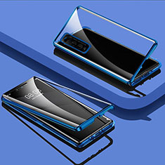 Luxury Aluminum Metal Frame Mirror Cover Case 360 Degrees for Vivo iQOO U1 Blue