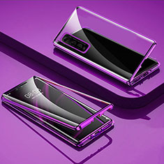 Luxury Aluminum Metal Frame Mirror Cover Case 360 Degrees for Vivo iQOO U1 Purple