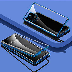 Luxury Aluminum Metal Frame Mirror Cover Case 360 Degrees for Vivo iQOO U3 5G Blue