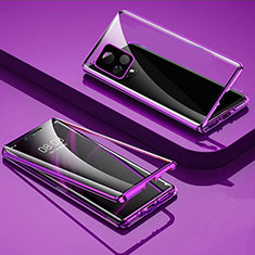 Luxury Aluminum Metal Frame Mirror Cover Case 360 Degrees for Vivo iQOO U3 5G Purple