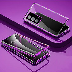 Luxury Aluminum Metal Frame Mirror Cover Case 360 Degrees for Vivo iQOO Z5 5G Purple