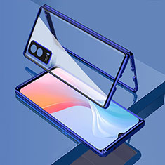 Luxury Aluminum Metal Frame Mirror Cover Case 360 Degrees for Vivo iQOO Z5x 5G Blue