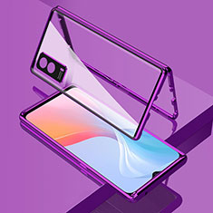 Luxury Aluminum Metal Frame Mirror Cover Case 360 Degrees for Vivo iQOO Z5x 5G Purple