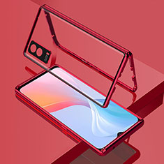 Luxury Aluminum Metal Frame Mirror Cover Case 360 Degrees for Vivo iQOO Z5x 5G Red