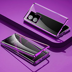 Luxury Aluminum Metal Frame Mirror Cover Case 360 Degrees for Vivo iQOO Z6 Pro 5G Purple