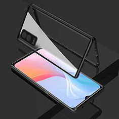 Luxury Aluminum Metal Frame Mirror Cover Case 360 Degrees for Vivo T1x 5G Black