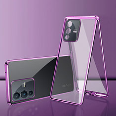 Luxury Aluminum Metal Frame Mirror Cover Case 360 Degrees for Vivo V23 Pro 5G Purple