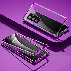 Luxury Aluminum Metal Frame Mirror Cover Case 360 Degrees for Vivo V23e Purple