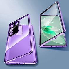 Luxury Aluminum Metal Frame Mirror Cover Case 360 Degrees for Vivo V27e 5G Purple