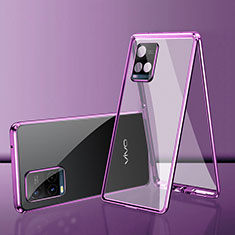 Luxury Aluminum Metal Frame Mirror Cover Case 360 Degrees for Vivo Y21 Purple