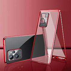 Luxury Aluminum Metal Frame Mirror Cover Case 360 Degrees for Vivo Y55 5G Red