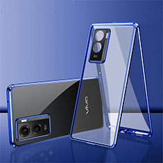 Luxury Aluminum Metal Frame Mirror Cover Case 360 Degrees for Vivo Y55s (2021) Blue