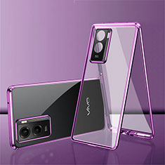 Luxury Aluminum Metal Frame Mirror Cover Case 360 Degrees for Vivo Y55s (2021) Purple