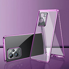 Luxury Aluminum Metal Frame Mirror Cover Case 360 Degrees for Vivo Y55s 5G Purple