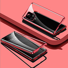 Luxury Aluminum Metal Frame Mirror Cover Case 360 Degrees for Vivo Y72 India Red