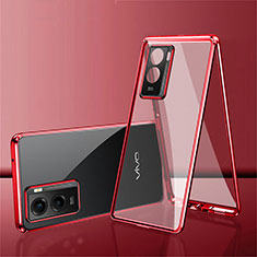 Luxury Aluminum Metal Frame Mirror Cover Case 360 Degrees for Vivo Y72t Red