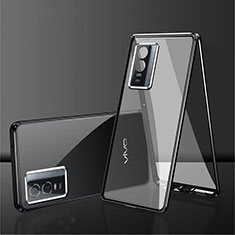 Luxury Aluminum Metal Frame Mirror Cover Case 360 Degrees for Vivo Y74s 5G Black