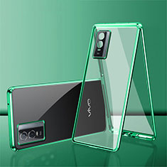 Luxury Aluminum Metal Frame Mirror Cover Case 360 Degrees for Vivo Y76s 5G Green