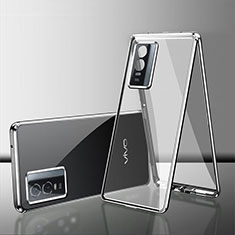 Luxury Aluminum Metal Frame Mirror Cover Case 360 Degrees for Vivo Y76s 5G Silver