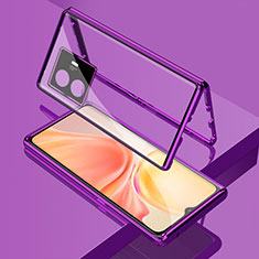 Luxury Aluminum Metal Frame Mirror Cover Case 360 Degrees for Vivo Y77 5G Purple