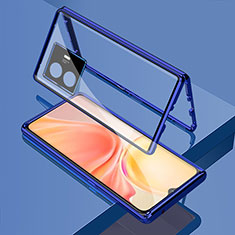 Luxury Aluminum Metal Frame Mirror Cover Case 360 Degrees for Vivo Y77e t1 Blue