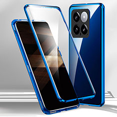 Luxury Aluminum Metal Frame Mirror Cover Case 360 Degrees for Xiaomi Mi 14 5G Blue