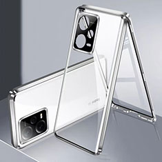 Luxury Aluminum Metal Frame Mirror Cover Case 360 Degrees for Xiaomi Poco X5 5G Silver