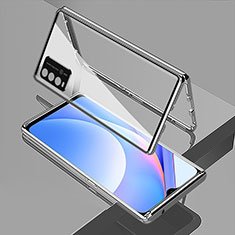 Luxury Aluminum Metal Frame Mirror Cover Case 360 Degrees for Xiaomi Redmi 9 Power Silver