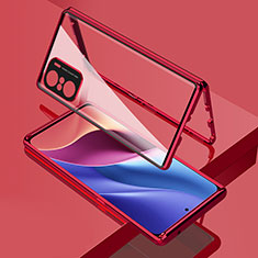 Luxury Aluminum Metal Frame Mirror Cover Case 360 Degrees for Xiaomi Redmi K40 5G Red